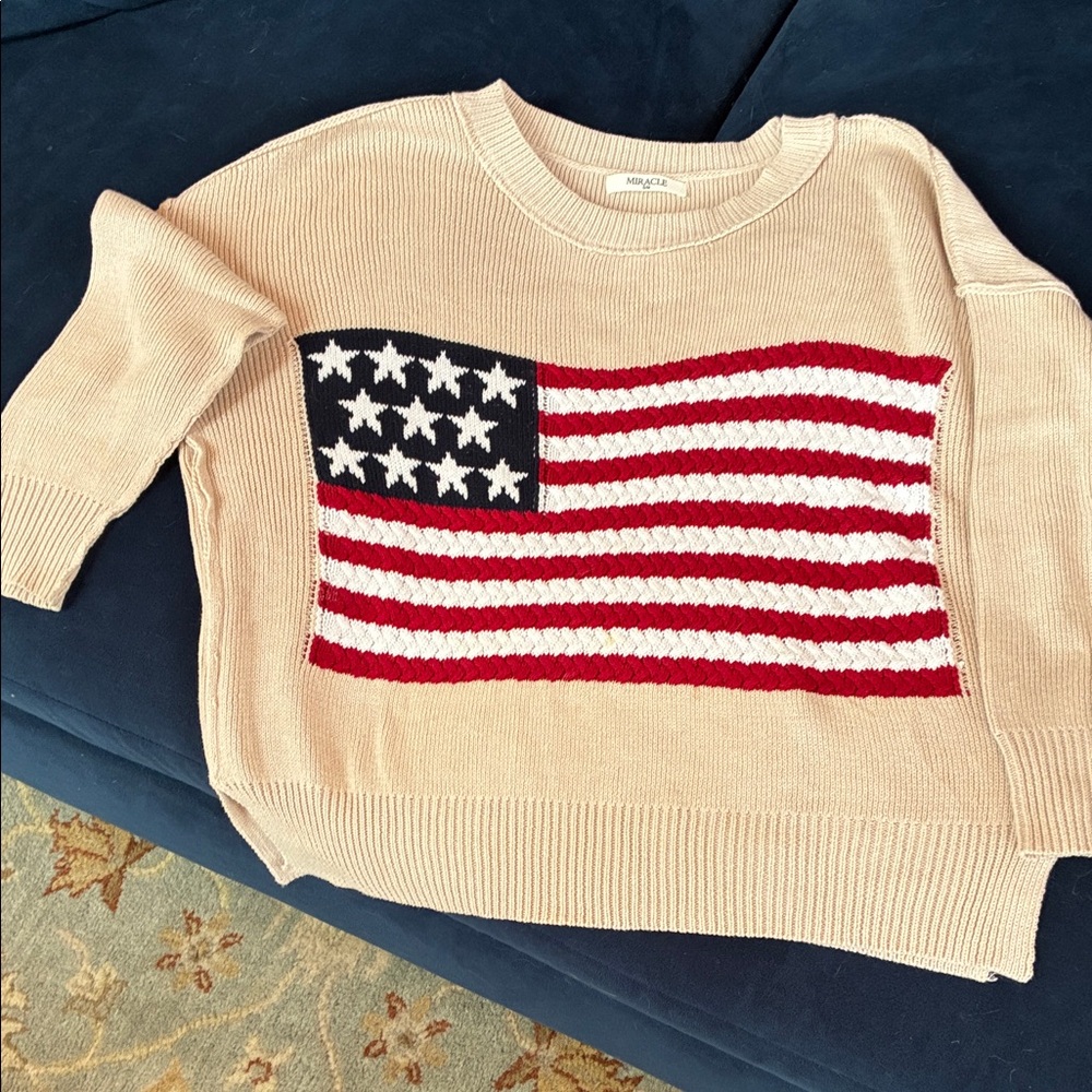 Miracle Beige Sweater with American Flag Design